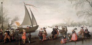 Patineurs et une partie de golf sur la glace - David Vinckboons